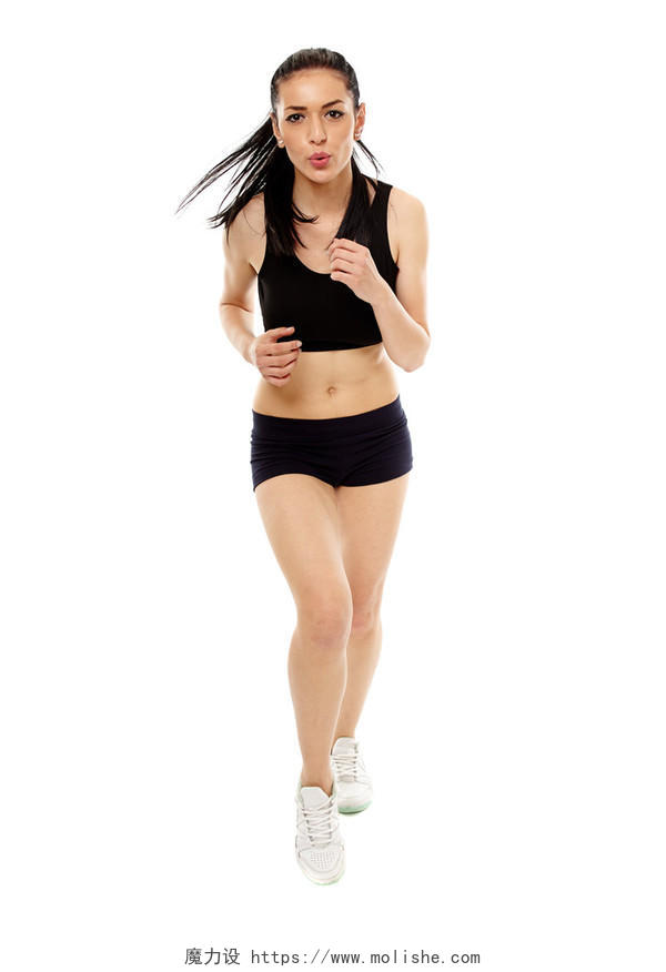 白底年轻女性跑步健身图